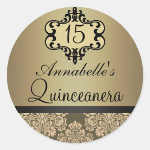 Autocollant Quinceanera Chic Damassé Or Elégant