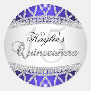 Autocollant Quinceanera diamant argent et bleu