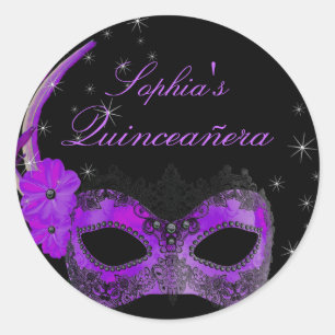 Autocollant Quinceanera Mascarade violet et noir