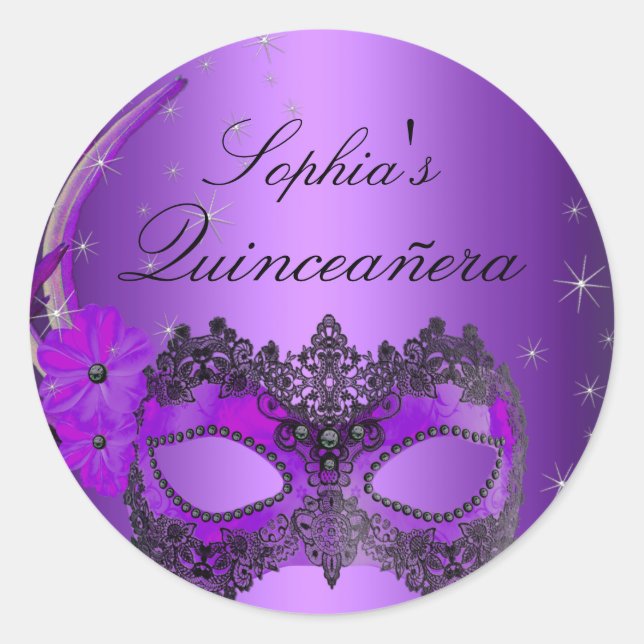 Autocollant Quinceanera Mascarade Violette (Devant)