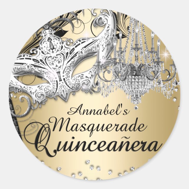 Autocollant Quinceanera Masquerade Or (Devant)