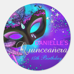Autocollant Quinceanera Masquerade Violet & Sarcel