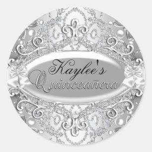 Autocollant Quinceanera Perle Damassé Argent