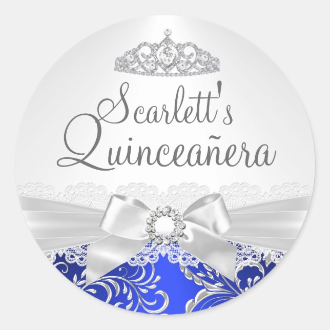 Autocollant Quinceanera Pretty Tiara & Bow Bleu (Devant)