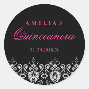 Autocollant Quinceanera Sparkle Jewel Noir Rose Ch