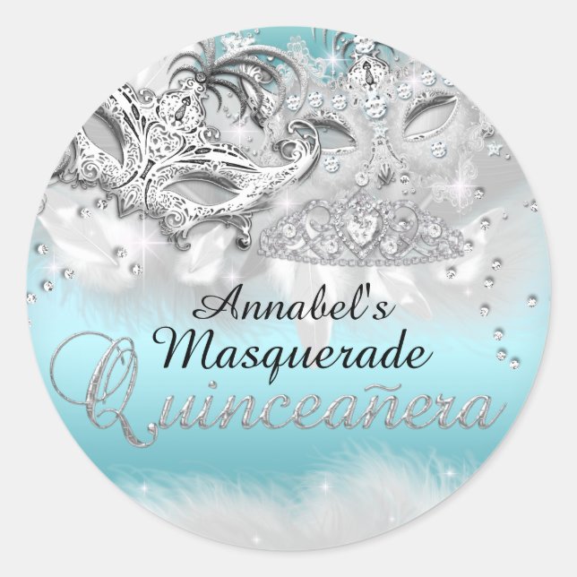Autocollant Quinceanera Teal Silver Sparkle Masque (Devant)