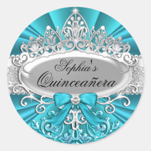Autocollant Quinceanera Tiara & Damassé Sarcelle