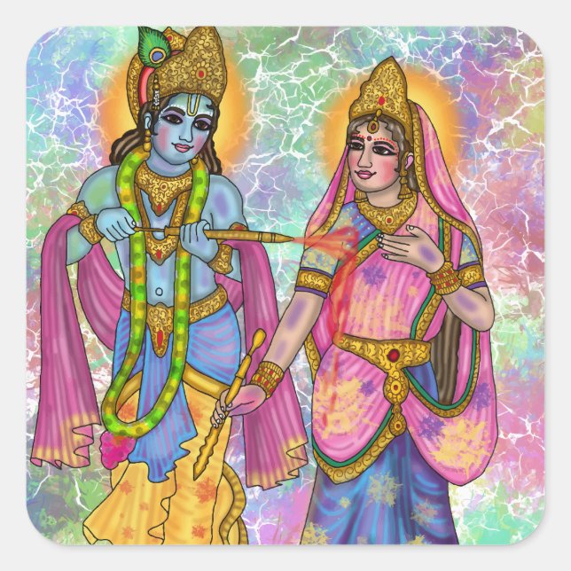Autocollant Radha Krishna jouant Holi (Devant)