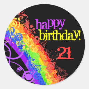 Autocollant Rainbow happy 21e anniversaire