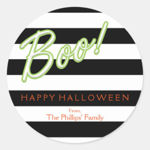Autocollant rayé noir Chic Halloween vert BOO