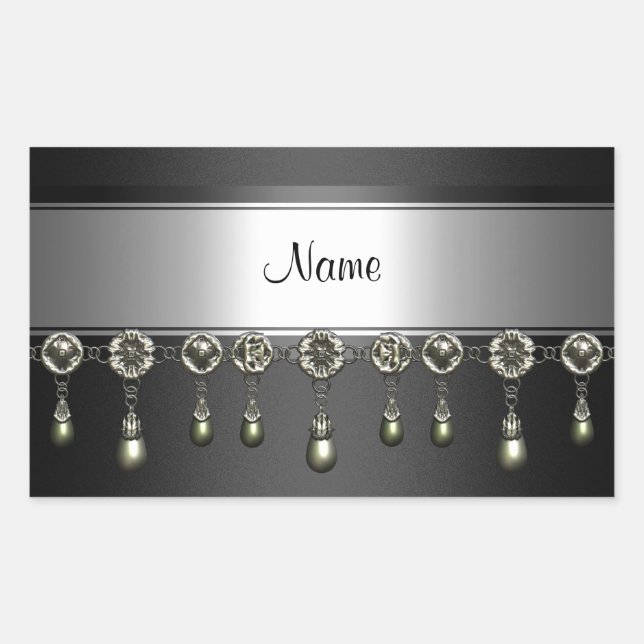 Autocollant Rectangle Noir Argent Chrome Jewel gar (Devant)
