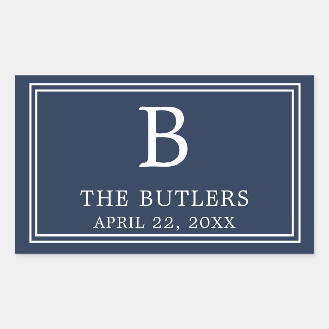 Autocollant rectangulaire bleu marine moderne (Devant)