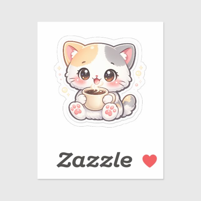 Autocollant Rectangulaire Chat Café Mignon – Chat  (Feuille)