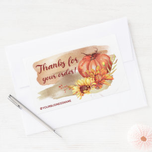 Autocollant rectangulaire Citrouille et fleurs d'a