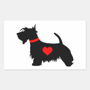 Autocollant rectangulaire coeur de chien Scottie