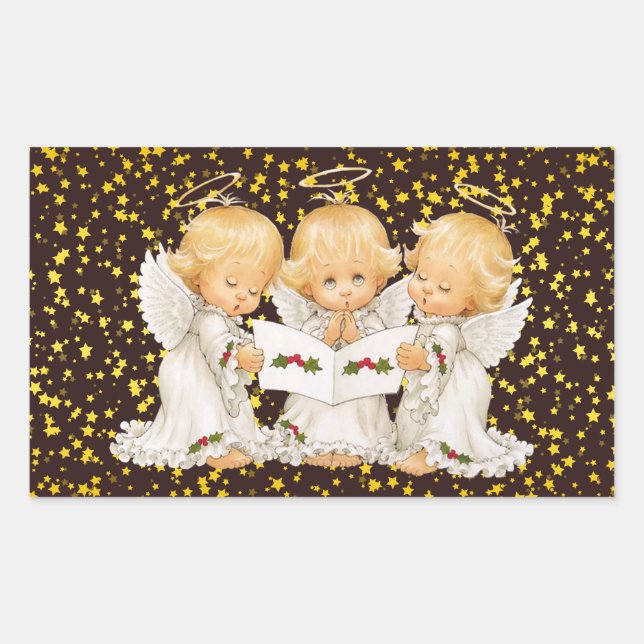 Autocollant rectangulaire d'anges chantant Noël mi (Devant)
