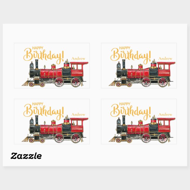 Autocollant rectangulaire d'anniversaire de train  (Feuille)