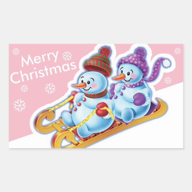 Autocollant rectangulaire de Noël Snowmen Sports d (Devant)