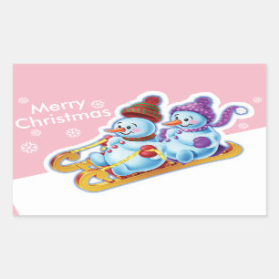 Autocollant rectangulaire de Noël Snowmen Sports d