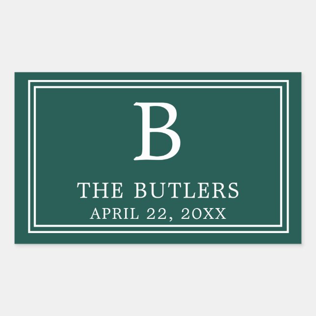 Autocollant rectangulaire vert émeraude moderne (Devant)