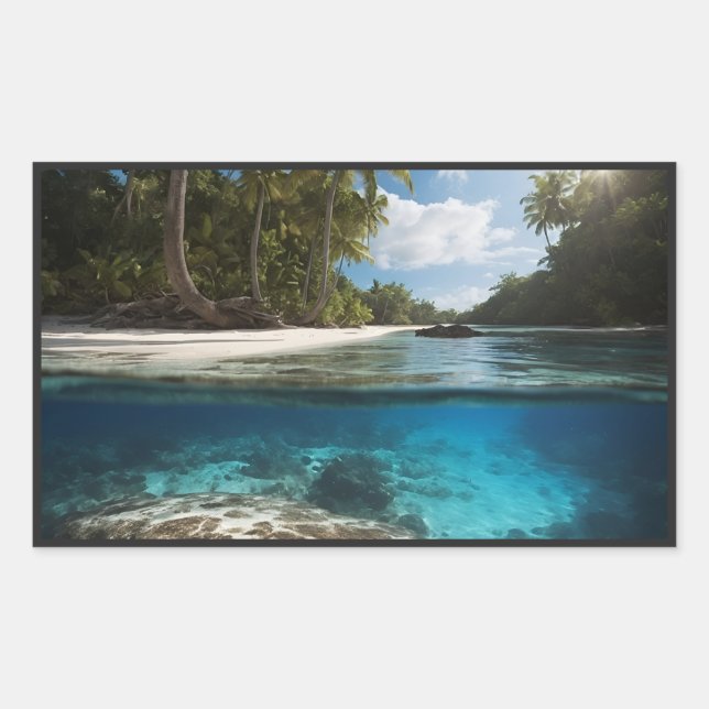 Autocollant rectangulaire Vue tropicale océane (Devant)