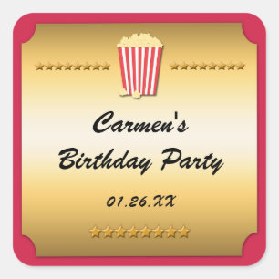 Autocollant Red & Gold Movie Cinema Popcorn Party