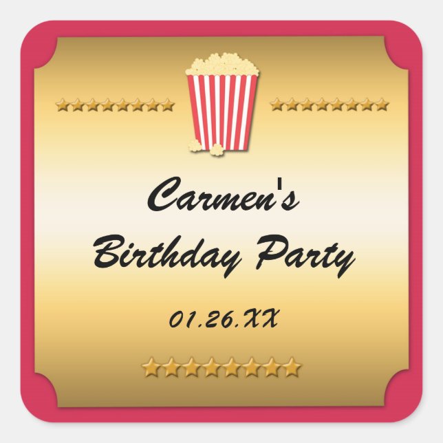 Autocollant Red & Gold Movie Cinema Popcorn Party (Devant)