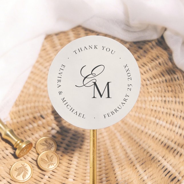 Autocollant Remerciement Mariage Monogramme Minima (Créateur téléchargé)
