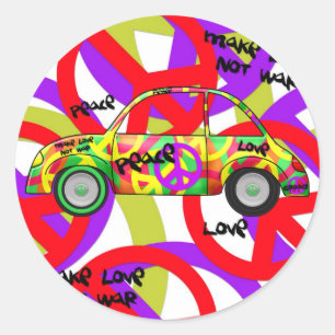 Autocollant Rétro Amour Paix Rétro 60's 70's Voitu