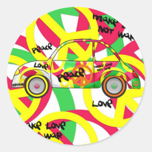 Autocollant Rétro Amour Paix Rétro 60's 70's Voitu