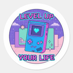 Autocollant Retro Gamer Level Up - Dessin 8 bits e