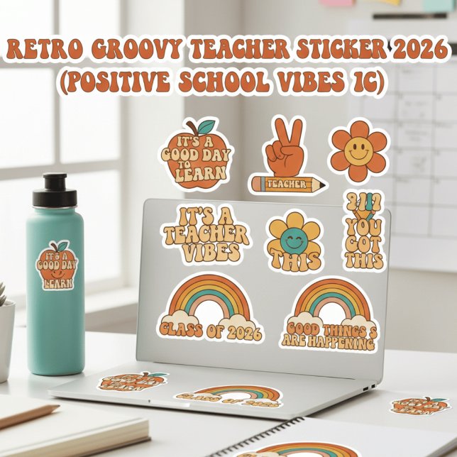 Autocollant Rétro Groovy Enseignant | Motivationne (Créateur téléchargé)
