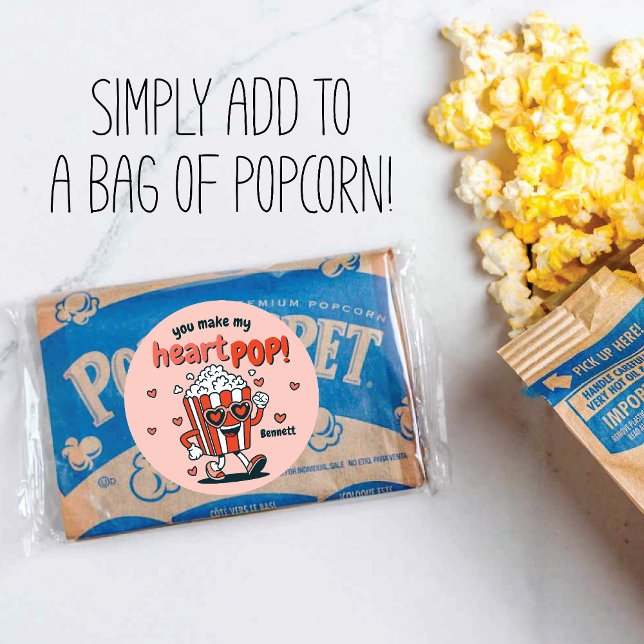 Autocollant Rétro Popcorn Saint-Valentin (Créateur téléchargé)