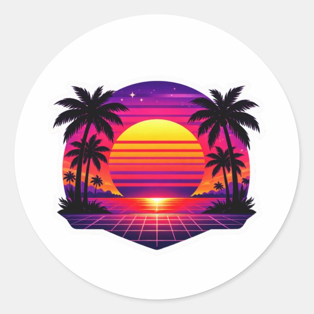 Autocollant Rétro Synthwave des Années 80 Palmier  (Devant)