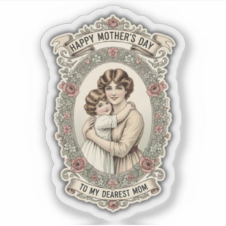 Autocollant Rétro Vintage Fête des Mères Mère et E