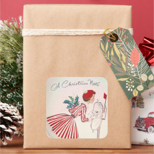 autocollant rétro Vintage note de Noël dame de vac
