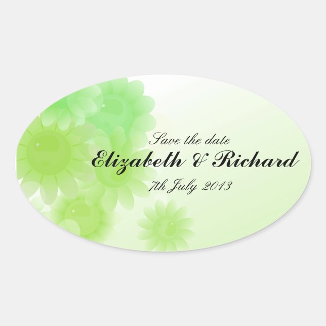 Autocollant romantique vert floral "Save the date" (Devant)