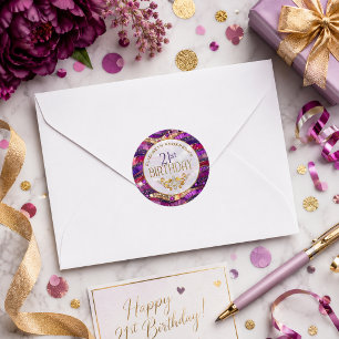 Autocollant Rond 21e Anniversaire Strates de Bijou