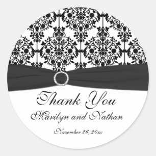 Autocollant rond 3" Damask noir et blanc