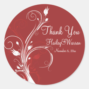 Autocollant rond 3 po à fleurs rouge et blanc