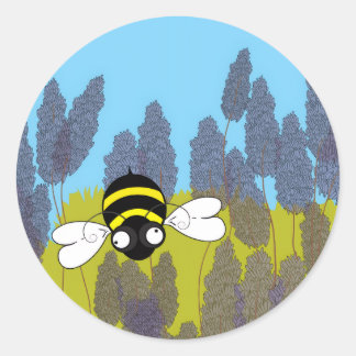 Autocollant rond abeille lavande