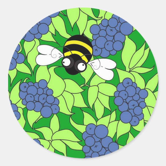 Autocollant rond abeille myrtille (Devant)