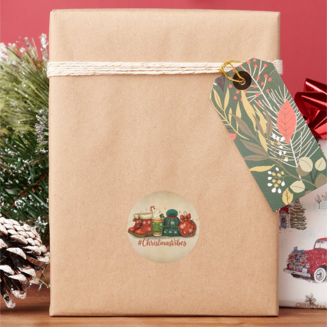 Autocollant rond ambiance de Noël cosy (vacances)