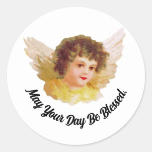 Autocollant rond ange vintage
