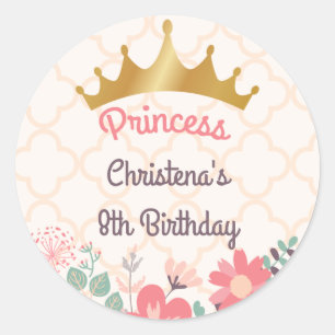 Autocollant rond anniversaire princesse florale él