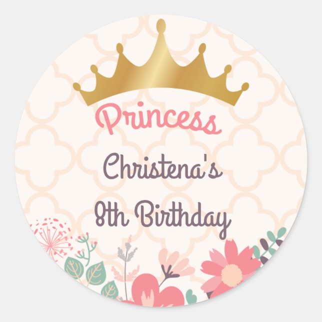 Autocollant rond anniversaire princesse florale él (Devant)