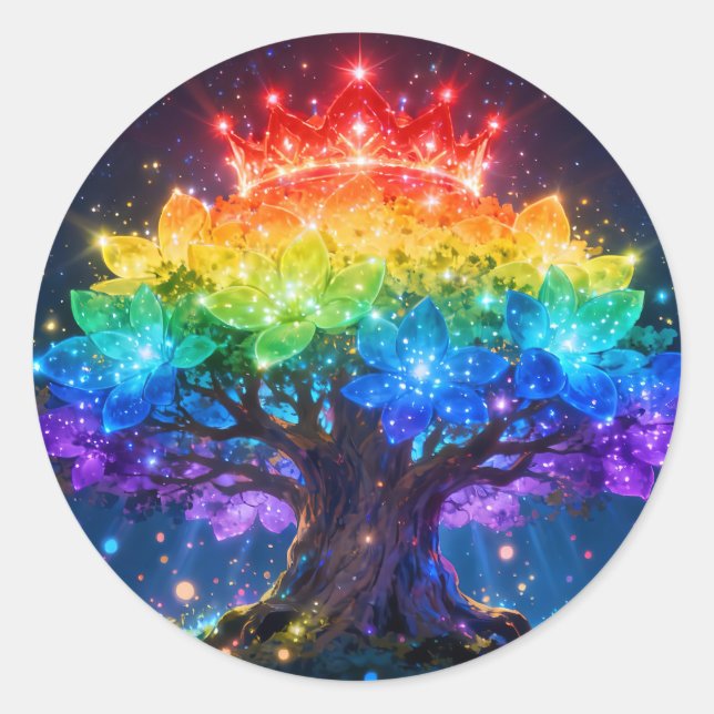 Autocollant Rond Arbre Arc-en-Ciel de Lumière (Devant)