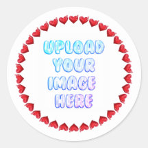 Autocollant Rond avec Bordure en Forme de Coeur av
