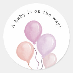 Autocollant rond Baby Shower Ballons roses