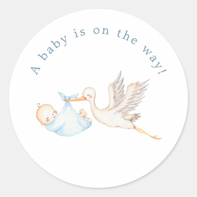 Autocollant rond Baby Shower Blue Stork (Devant)